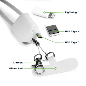 4 in 1 Lanyard Charging Cable 60W, 120cm Long with Hook for ID Card and Phone Pad - Image 6