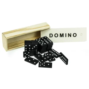 Domino Set Game in Wooden Slide Box – 28 Black Wooden Pieces - Image 5