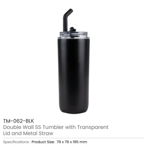 Double Wall SS Tumblers with Transparent Lid and Metal Straw - 500ml - Image 10