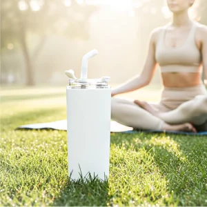Double Wall SS Tumblers with Transparent Lid and Metal Straw - 500ml - Image 3