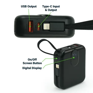 Fast Charging Digital Powerbank 38.5Wh with Built-in Type-C and Lightning Cable, 10000 mAh - Image 5
