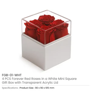 Forever Natural Flowers Gift Box White & Clear Acrylic Lid, 4Pcs Long Life Roses - Image 3