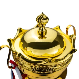 Metal Close Cup Trophies with Two-Sided Handle & Attached Ribbons - Image 4