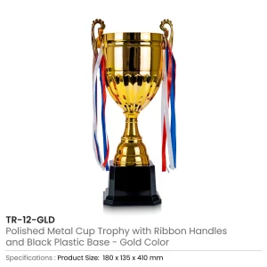 Metal Cup Trophies with Removable Ribbon Attached to Both Handles - Image 8