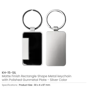 Metal Keychain Rectangle Gun Metal Matte Finish Plate - Image 3