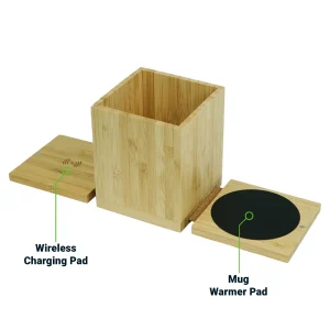 Foldable Bamboo Fast Wireless Charging Pad 15W with Mug Warmer and Pen Holder - Image 4