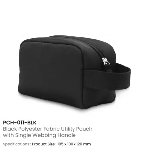 Multipurpose Utility Pouch in Black Polyester Fabric with Zipper and Webbing Handle - Image 4