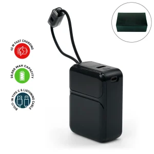 Powerbank with Built-in Type-C & Lightning Cables, 20,000mAh, 45W Fast Charging