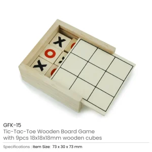 Tic-Tac-Toe Wooden Board Game with Slide Storage Box – 9 Wooden Cubes - Image 3