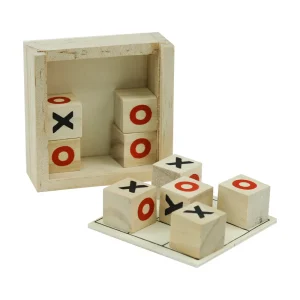 Tic-Tac-Toe Wooden Board Game with Slide Storage Box – 9 Wooden Cubes - Image 4