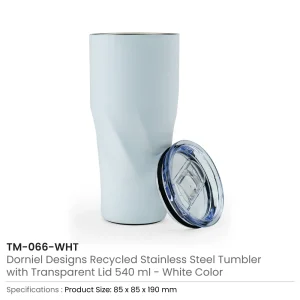 Dorniel Designs Tumblers with Transparent Lid, Recycled Stainless Steel - 540ml - Image 6