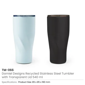 Dorniel Designs Tumblers with Transparent Lid, Recycled Stainless Steel - 540ml - Image 3